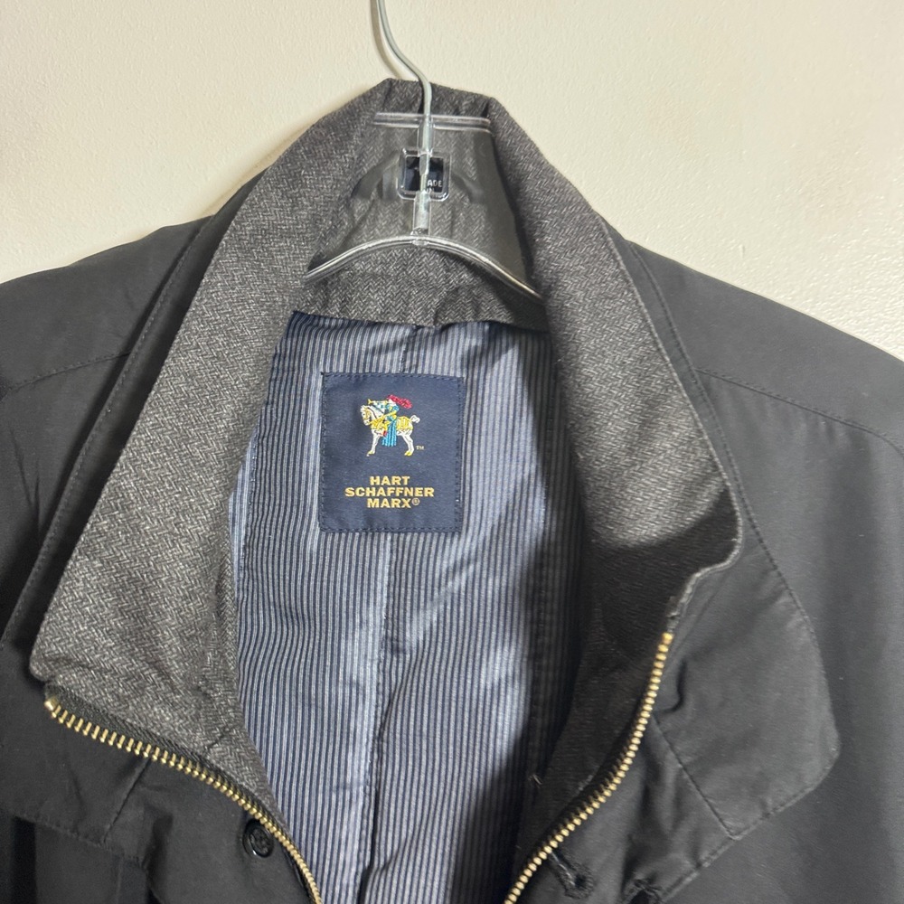 Hart Schaffner Marx Car Coat Mens L Black Solid Rain Stain Repellent Jacket - Picture 3 of 7